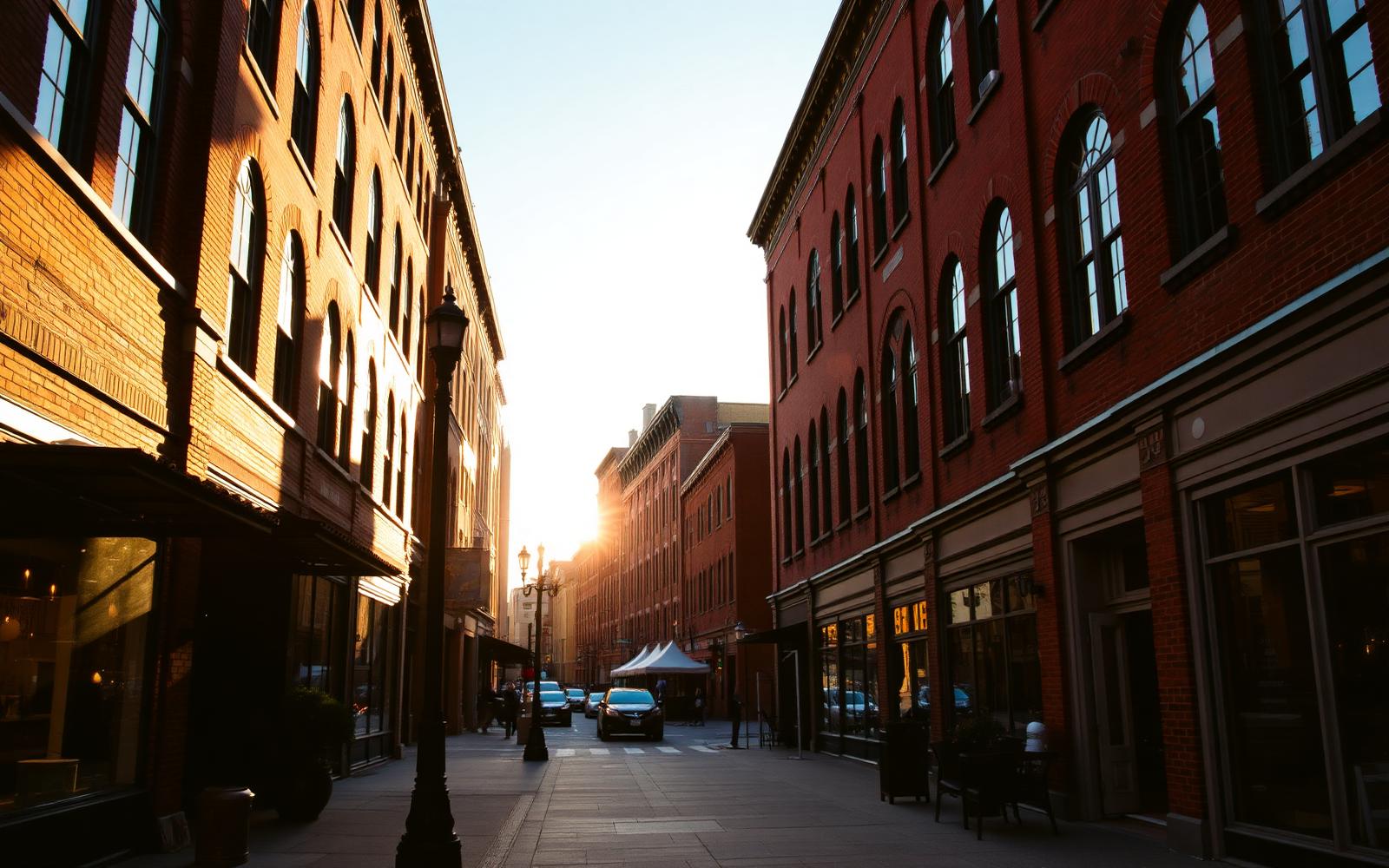 Downtown Manchester, New Hampshire — Elm Street at golden hour