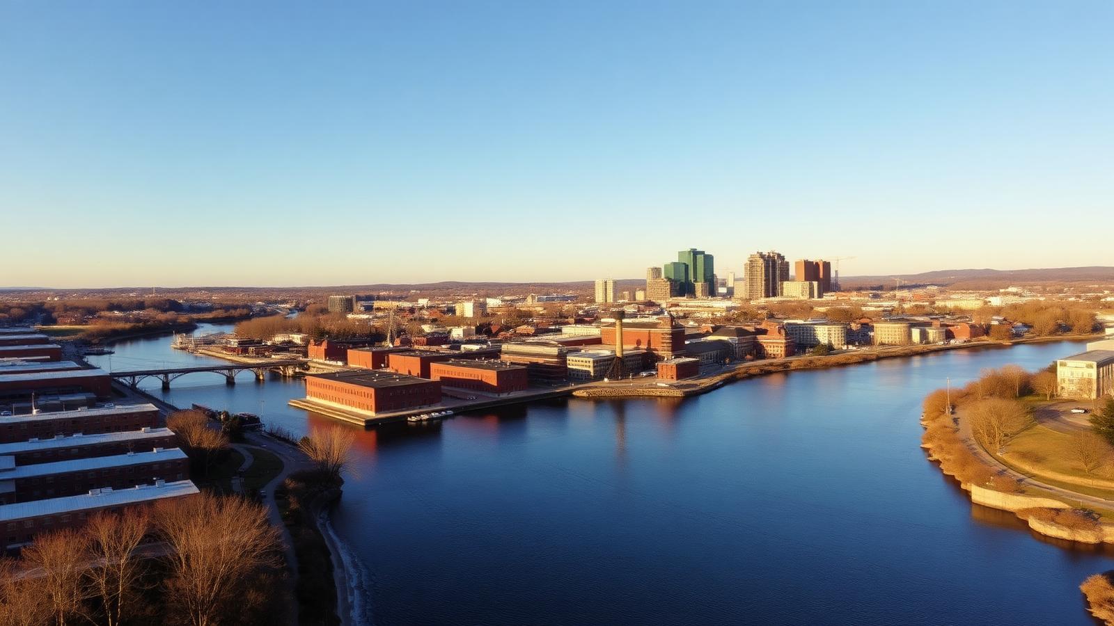 Manchester, New Hampshire skyline and Merrimack River